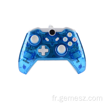 Manette de jeu filaire bleue transparente pour manette Xbox One
